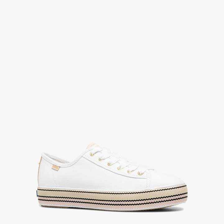 Triple Up White Leather Platform Sneakers